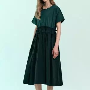 [마쟈][MAXZA] 러플 셔링 스트링 루즈핏 롱 원피스