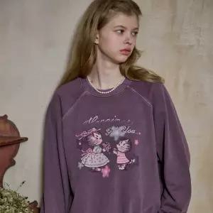 해피토미 레글런 피그먼트 맨투맨 더스티퍼플