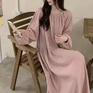 여성 2컬러 넥트임 링클 루즈핏 셔링 러플 롱원피스 (KYR-WFIUM1C)