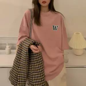 여성 심플 레터링 포인트 데일리 오버핏 반팔티