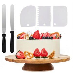 12인치 아카시아 나무 회전 케이크 스탠드, 2인치 고회전 턴테이블, 플라스틱 아이싱 주걱 2개, 스무더 3개, 케이크용 디스플레이 컵케이크 장식 용품