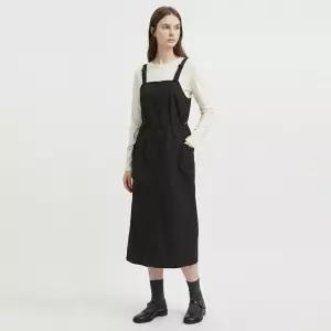여성 빅포켓 스트링 길이조절 멜빵 바스락 롱원피스 NARU-WDR-21070-블랙
