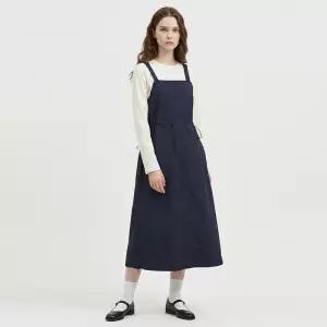 여성 빅포켓 스트링 길이조절 멜빵 바스락 롱원피스 NARU-WDR-21070-네이비