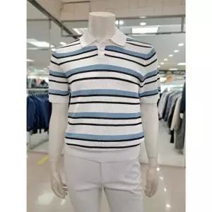 [바쏘옴므]바쏘옴므 세이브존05 블루스트라이프면100%카라반팔니트 WSA2WT12ABU (46338383)