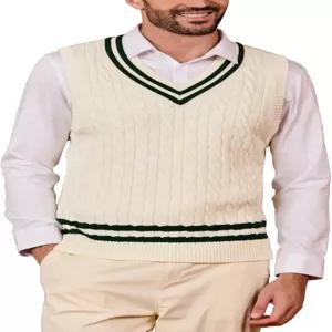 콜스핀 남성 스웨터 조끼 퓨어 코튼 브이넥 니트 민소매 프레피 대학 스타일 케이블 남성용