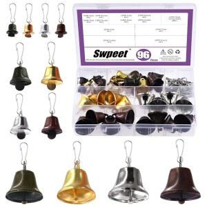 Swpeet 96Pcs 4가지 색상 15mm 22mm 32mm 금속 공예 벨 세트 3가지 의 빈티지 벨과 스프링 가 달린 강아지 훈련용 크리스마스 윈드 차임 만들기 축제 장식