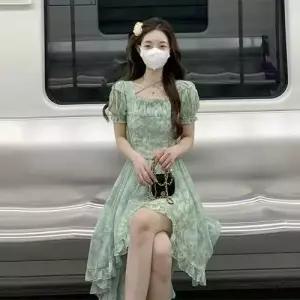 여친 원피스 치마 롱 트렌디 아이템 스퀘어넥 쉬폰 바람프릴 E 슈슈1 HT1