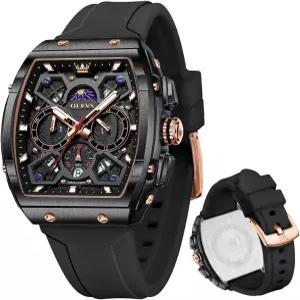 OLEVS 남성용 스타일리시 크로노그래프 방수 발광 실리콘 스트랩 다기능 시계 비즈니스 백인 손목시계