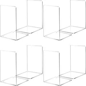 해피하피 북엔드 8개의 책꽂이용 아크릴 클리어 북 홀더 스탠드 미끄럼 방지 장식 홈 라이브러리 오피스용