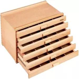 KINGART 우드 6-드로어 아티스트 용품 보관함 15-3/4인치 W x 10인치 D 6-1/2인치 H 자연 마감 페인트 튜브