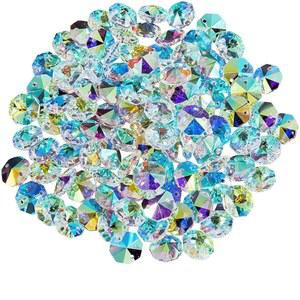 SOFPLATE 1박스 120Pcs 14mm 크리스탈 유리 옥타곤 비즈 2홀 프리즘 벌크 컬러풀 샹들리에 교체 커넥터 선캐처 패싯 스페이서 DIY 램프 걸이 장식 펜던트 주얼리용
