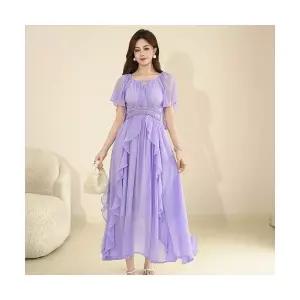 여성 쉬폰원피스 시폰 여름 프렌치 라운드 언발 원피스 ADOR2