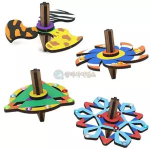 DIY 기하학 도형 팽이 만들기 4인 물감 포함/어린이/방과후/과학/자이로/교구/나무/실팽이/초등/줄팽이