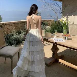 스커트 원피스 롱 여름 홀터넥 쉬폰 오프 브이넥 여자원피스 원템1