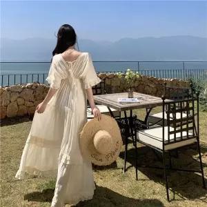 원피스 여름 여자원피스 프렌치 바캉스 쉬폰 해변 소프트 브이넥 롱스커트 원템1