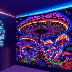VIKAMA 사이키델릭 버섯 태피스트리 아트 장식, 분위기 있는 파티 다용도 배경, 거실 포인트 벽