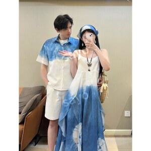 바캉스룩 휴양지 여름 비치 패턴 튜브탑 여행옷 쉬폰원 HI192 시밀러룩 비대칭