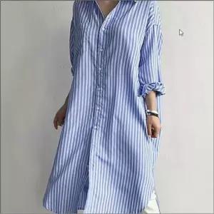세로스트라이프 롱셔츠 여자 오버핏 원피스 체형커버 줄무늬 남방