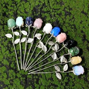 1pc 천연 크리스탈 원시 돌 세미 귀중한 장미 장식 발렌타인 데이 웨딩 공예 수집