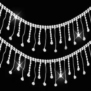 메이버 라인스톤 프린지 트림 실버 태슬 체인 불규칙 다이아몬드 크리스탈 비즈 DIY 재봉 의류 공예 웨딩