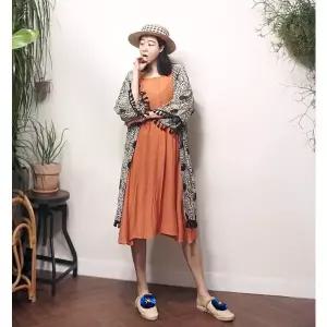 [앞머리]나뭇잎패턴 수술 쉬폰 롱 로브가디건n705