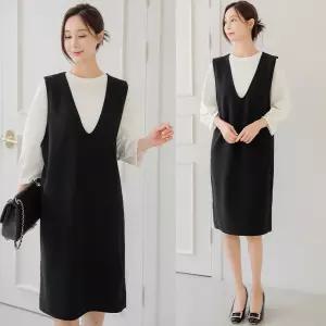 가을 여자 레이어드 롱 조끼 빅사이즈 스판 원피스