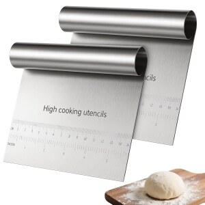 [미국배송] JIYIN 벤치 도우 스크레이퍼 커터 2개 스테인리스 스틸 페이스트리 커터 주방 음식 스크레이퍼 초퍼 금속 도우 스크레이퍼 다용도 주방 도구 버터 베이킹 빵 케이크 피자 등 (2개)