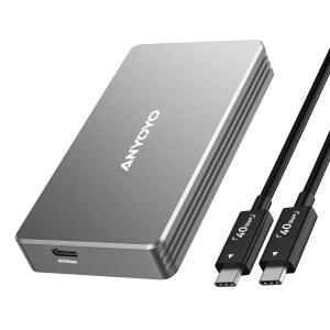 알루미늄 합금 방열 ANYO 40Gbps M.2 NVMe SSD 인클로저 Thunderbolt 4 /3 /USB4에 호환 노이즈 없는 외장 케이스 M /B+M 키 지원 도구 설치