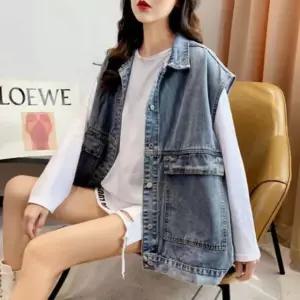 여자 캐주얼 패션 청코디 빈티지 오버핏 데님조끼 Qqy5+5tHE