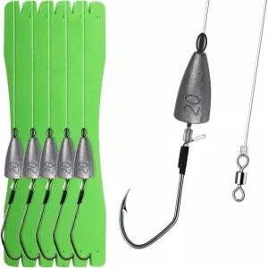 도브선 5PCS 배스 낚시용 텍사스 리그 연결 후크 키트 2/0 3/0 스위블 플루오로카본 라인 무게 1/4OZ 3/8OZ