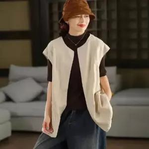 여자 하프 빈티지 롱가디건 오가을 카디건 조끼 린넨 톱 아우터 OP3