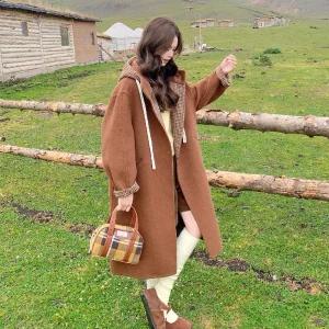 여사친 모직 롱 캐주얼 후드 붐 더블 야구 점퍼 위로 무릎 슬림핏 봄가을 코트 SPO마켓3