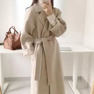 여성모직코트 롱 모직코트 허리끈 격식룩 가을겨울 외출 아우터