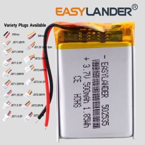 502535 3.7V 500mAh 충전식 리튬 Lipo 이온 폴리머 배터리