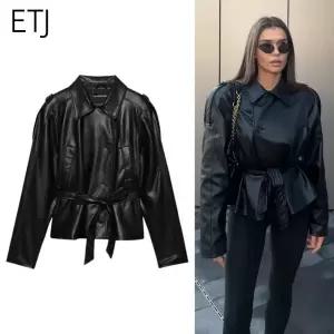 스웨이드 자켓 재킷 점퍼 가죽 세무 2025년 가을 여성 패션 벨트 인조 긴팔 숏 트렌치코트 캐주얼 코트