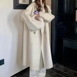 여자 롱코트 캐주얼 오버핏 아이보리 출근 겨울코트