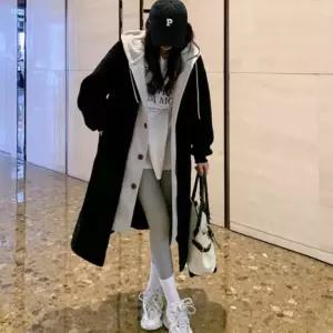 여성 여자 겨울 뽀글이 후리스 후드 롱 코트 아우터 블랙