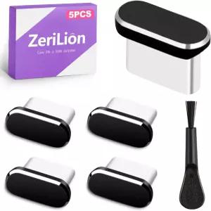 ZeriLion 5-in-1 USB C 먼지 마개 및 청소 도구 세트 4팩 Type-C 포트 보호 커버 스피커 메쉬용 미세