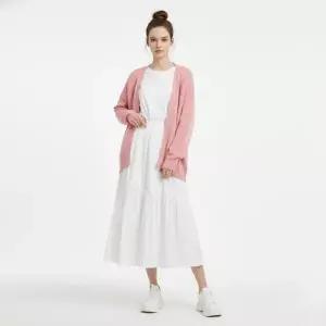 [샵앤] 여성 허리밴딩 사선프릴 안감 화이트 롱스커트 NARU-WSK-21078