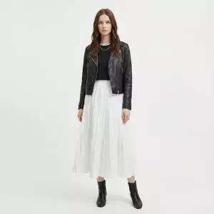 [샵앤] 여성 허리밴딩 프릴 3단 주름 화이트 롱스커트 NARU-WSK-21074