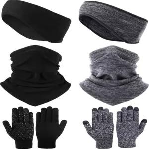 Syhood 6피스 넥 워머 게이터와 드로스트링 플리스 머리띠 이어머프 터치스크린 장갑 겨울
