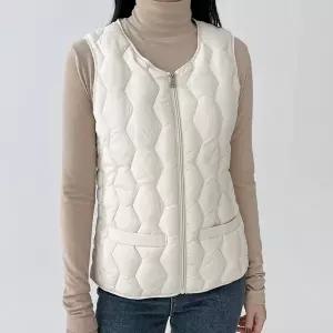 여성 브이넥 경량 지퍼 패딩 베스트 허리텐션 조끼 빅사이즈