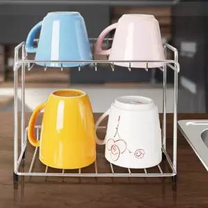 다용도 컵 선반 소형 스텐 싱크대 주방 컵 선반 정리대 수납 수납렉 탁상용 물빠짐 양념통 테이블 미니컵