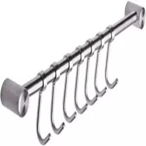 7개의 슬라이딩 후크 걸이가 있는 eForwish 304 스테인리스 주방 도구 랙 벽걸이 15인치