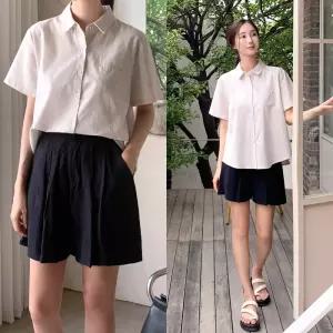 여성 여름 스트라이프 단가라 린넨 마 빅사이즈 반팔 셔츠 남방