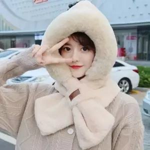 겨울 모자 머플러 후드 통합형 퍼 아이목도리