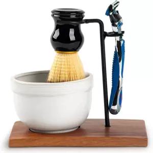 더구 세이프티 면도기 키트 남성용 블랙 스탠드 면도 브러시 그릇 비누 세트