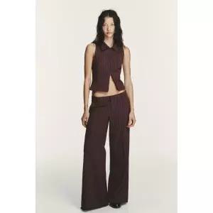 ZARA 스트라이프 로우라이즈 플레어 팬츠 - 브라운 / 크림 {QHJ}