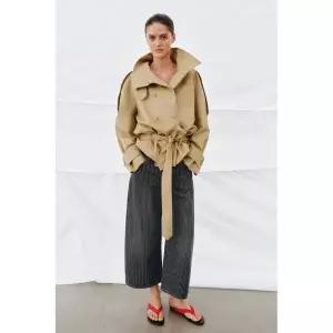 ZARA JEANS ZW COLLECTION CULOTTE 미드라이즈 스트라이프 - 블랙 {QHJ}