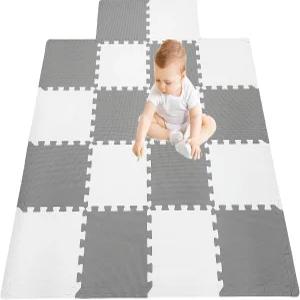 18피스 폼 플레이 매트 연동형 타일 바닥 퍼즐 운동 체육관 - 회색과 흰색 테두리 색상